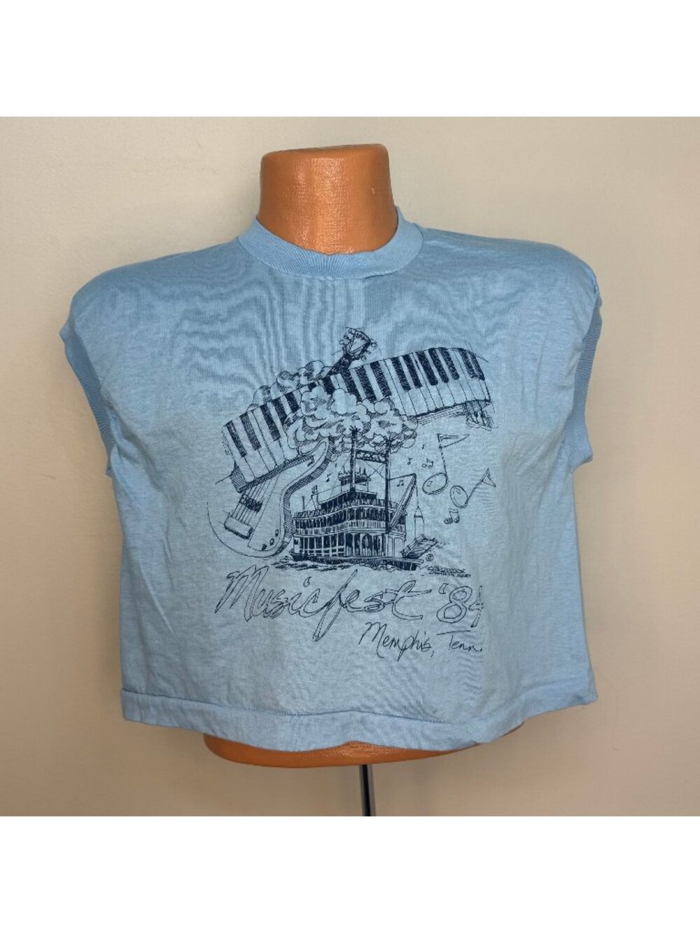 Vintage 1980s Memphis Music Fest 84 Cropped Sleeveless T-Shirt, Beale Street